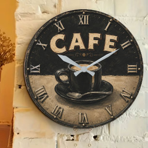 Reloj Redondo Grande Black Coffee Minimalist Vintage Coffee Lover