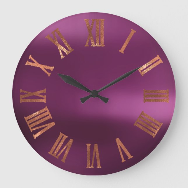 Reloj Redondo Grande Black Copper Rosa Gold Roman Purple Urban (Anverso)