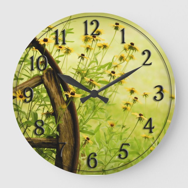 Reloj Redondo Grande Black-Eyed Susan and Wagon Wheel Photo (Anverso)