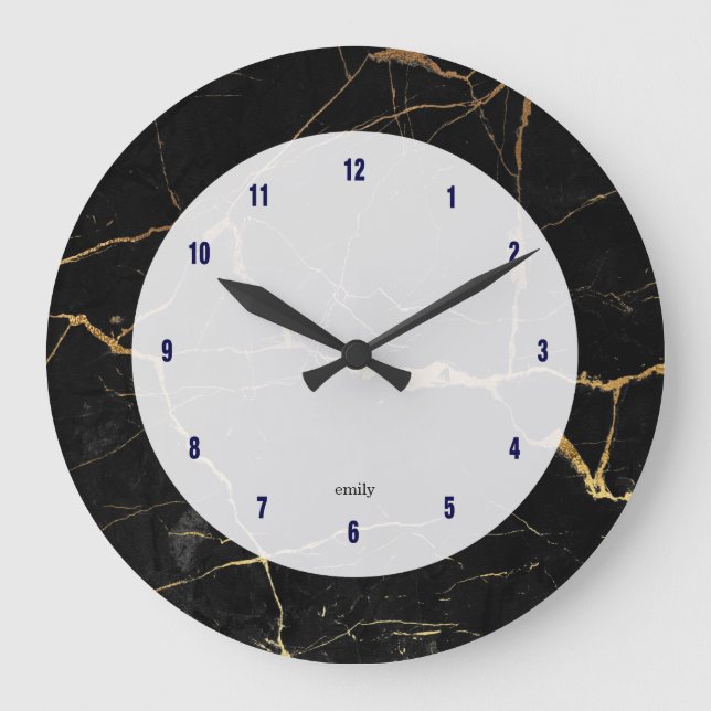 Reloj Redondo Grande Black & gold faux marble (Anverso)