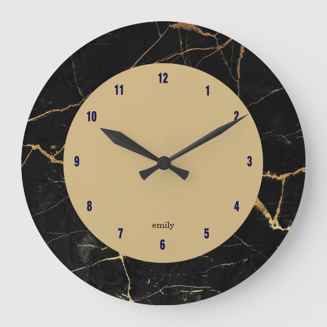 Reloj Redondo Grande Black & gold faux marble (Anverso)