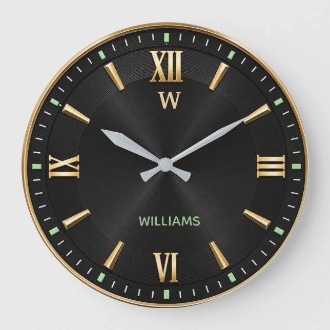 Reloj Redondo Grande  Black & Gold Modern Minimalist Luxury (Anverso)