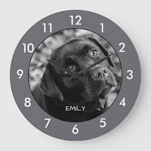 Reloj Redondo Grande Black Labrador Dog Custom Large Clock (Anverso)