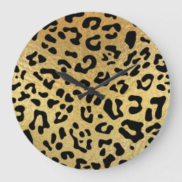 Reloj Redondo Grande Black Leopard Spots and Shiny Faux Relieve metaliz