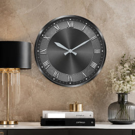 Reloj Redondo Grande Black Luxury Modern Gunmetal 