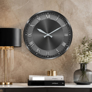 Reloj Redondo Grande Black Luxury Modern Gunmetal 