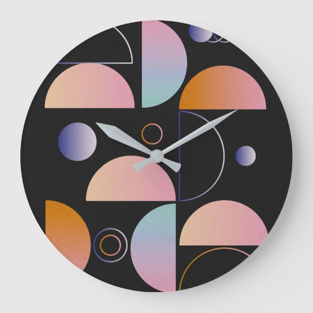 Reloj Redondo Grande Black Pink Orange Abstract Art Pattern (Anverso)
