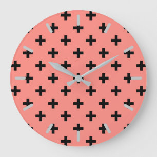 Reloj Redondo Grande Black polka crosses on peach