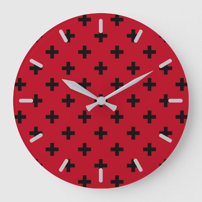 Reloj Redondo Grande Black polka crosses on red (Anverso)