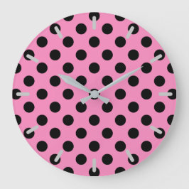 Reloj Redondo Grande Black polka dots on pink
