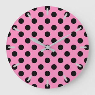 Reloj Redondo Grande Black polka dots on pink