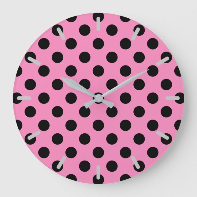 Reloj Redondo Grande Black polka dots on pink (Anverso)