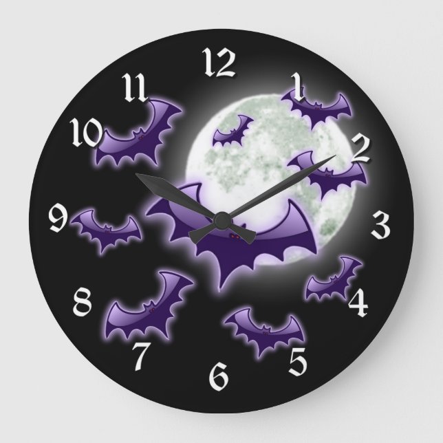Reloj Redondo Grande Black & Purple Full Moon Bats (Anverso)