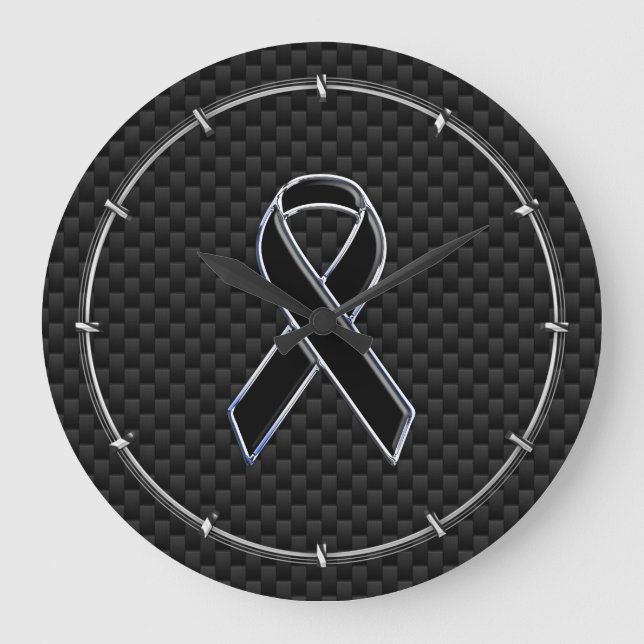Reloj Redondo Grande Black Ribbon Awareness Carbon Fiber Decor (Anverso)