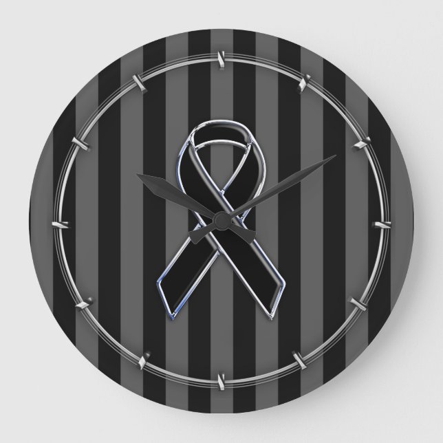 Reloj Redondo Grande Black Ribbon Awareness Stripes (Anverso)