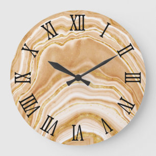 Reloj Redondo Grande Black Roman Numerals Faux Golden Agate