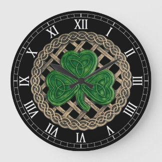 Reloj Redondo Grande Black Shamrock & Celtic Knots Roman Numerals Clock