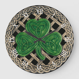 Reloj Redondo Grande Black Shamrock & Celtic Knots Roman Numerals Clock