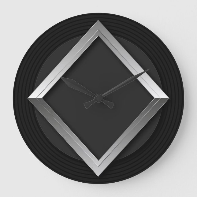 Reloj Redondo Grande Black & Silver Geometric Triangle Metallic Clock (Anverso)