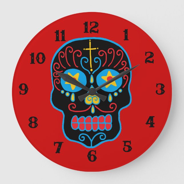 Reloj Redondo Grande Black Sugar Skull (Anverso)