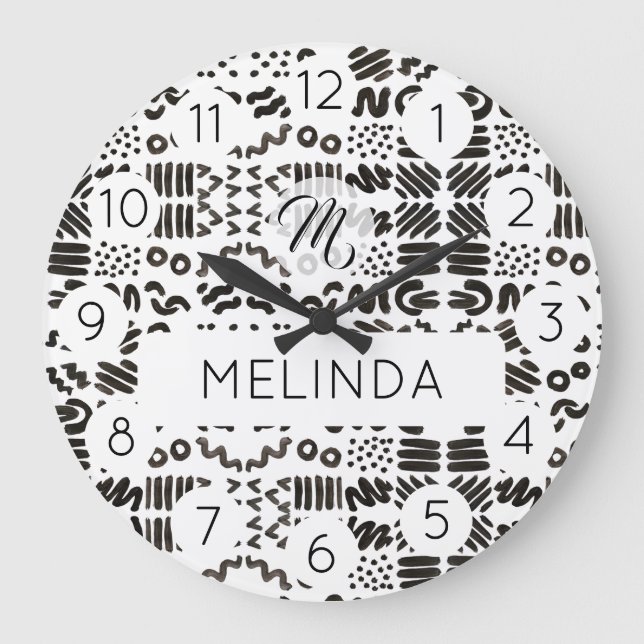 Reloj Redondo Grande Black Symbol Pattern Modern Room (Anverso)