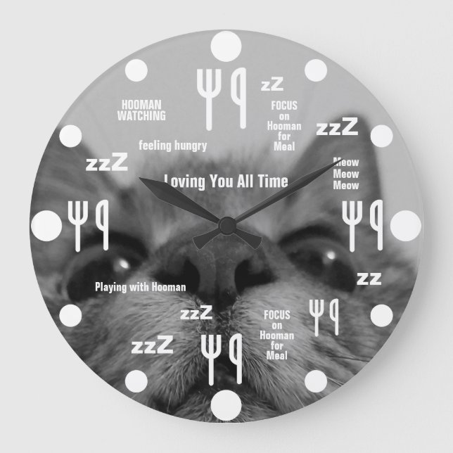 Reloj Redondo Grande Black&White 17yro kitty Large Clock (Anverso)