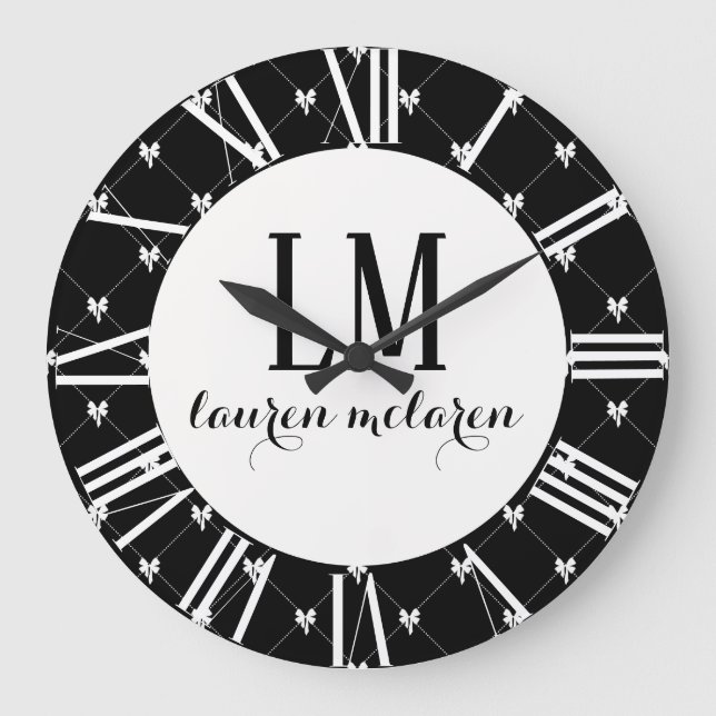 Reloj Redondo Grande Black & White Bow Monogram (Anverso)