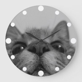 Reloj Redondo Grande Black&White Cat Face Postcard