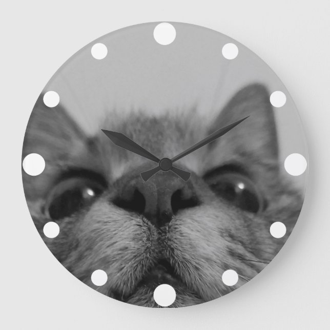 Reloj Redondo Grande Black&White Cat Face Postcard (Anverso)