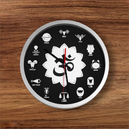 Reloj Redondo Grande Black & White Zodiac - Vedic Signs with OM Symbol