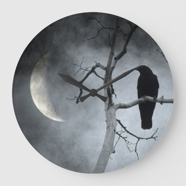 Reloj Redondo Grande Blackbird And The Crescent Moon (Anverso)