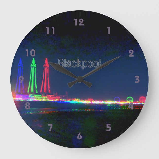 Reloj Redondo Grande Blackpool Beach Luces nocturnas, (Anverso)