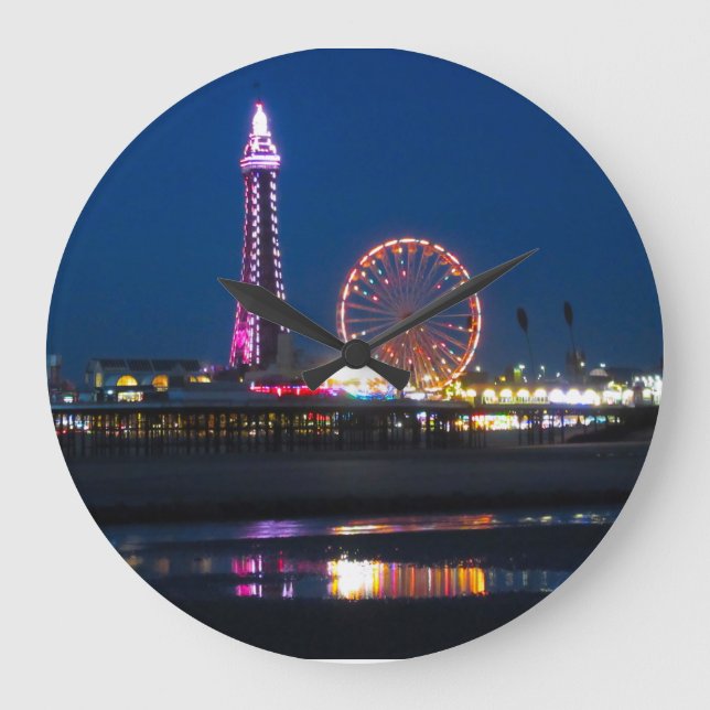 Reloj Redondo Grande Blackpool Beach se ilumina de noche (Anverso)