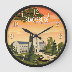 Reloj Redondo Grande Blacksburg Virginia Historic Campus Travel Poster