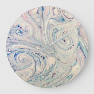 Reloj Redondo Grande Blanco Azul Rosa Moderno Abstracto Fluid Marbling