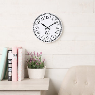 Reloj Redondo Grande Blanco Monogramado Vintage