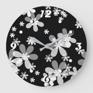 Reloj Redondo Grande blanco negro floral