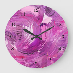 Reloj Redondo Grande Blanco rosa púrpura abstracto modernista