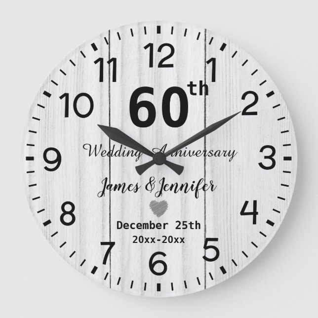 Reloj Redondo Grande Blanco Rústico de Madera 60º Aniversario de Boda P (Anverso)