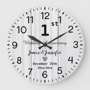 Reloj Redondo Grande Blanco Rústico de Madera Aniversario de Bodas 1 Pe