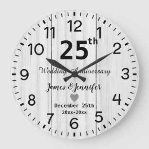 Reloj Redondo Grande Blanco Rústico de Madera Aniversario de Bodas 25 P
