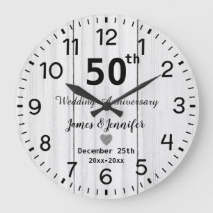 Reloj Redondo Grande Blanco Rústico Madera 50 Aniversario de Boda Perso
