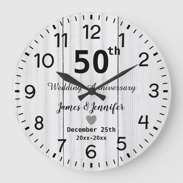 Reloj Redondo Grande Blanco Rústico Madera 50 Aniversario de Boda Perso (Anverso)