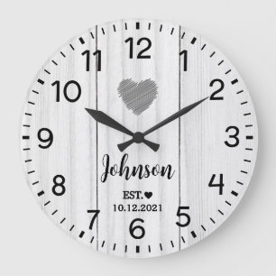 Reloj Redondo Grande Blanco Rústico madera Amor nombre personalizado