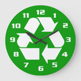 RELOJ REDONDO GRANDE BLANCO SOBRE RECICLAJE VERDE