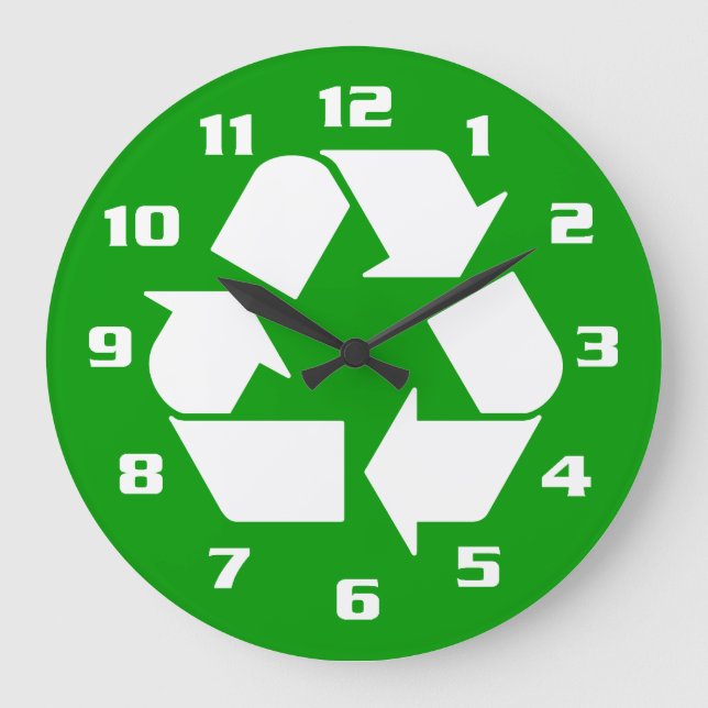 RELOJ REDONDO GRANDE BLANCO SOBRE RECICLAJE VERDE (Anverso)