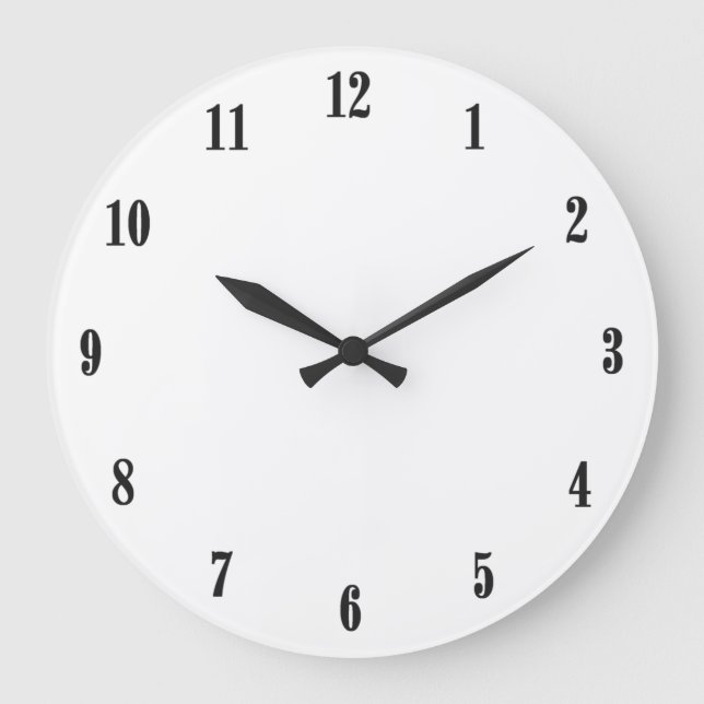Reloj Redondo Grande Blanco Sólido con Números Negros (Anverso)