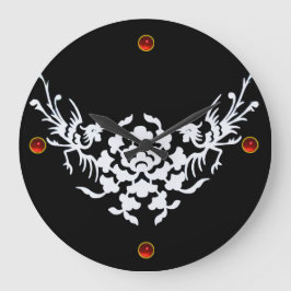 Reloj Redondo Grande BLANCO Y FLORES, Gema Rojo