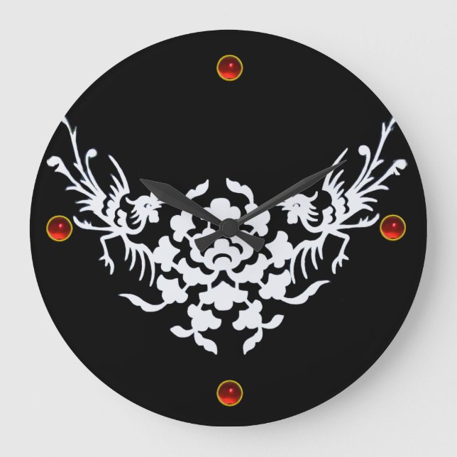 Reloj Redondo Grande BLANCO Y FLORES, Gema Rojo (Anverso)