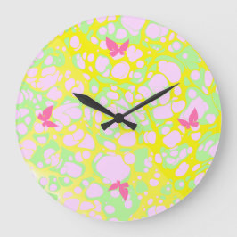 Reloj Redondo Grande Blobs rosas y mariposas